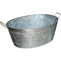 Embossed Design Oval Shape Galvanized Steel Tub with Side Handles, Small, Silver