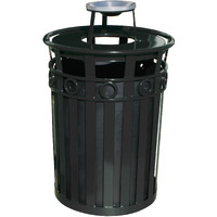 M3600-R-AT-BK-VV Ergode Trash Receptacle - Graffiti-Resistant Metal Construction with Ash Urn Lid, Decorative Ring, Leveling Feet, Liner, and Installation Kit