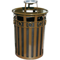 M3600-R-AT-BN-VV Ergode Trash Receptacle with Ash Urn Lid - Durable Metal Construction, Graffiti-Resistant, Decorative Ring, Leveling Feet, Plastic Liner, Easy Installation