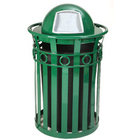 M3600-R-DT-GN-VV Ergode Trash Receptacle - Durable Metal with Dome Lid, Graffiti-Resistant, Decorative Ring, Leveling Feet, Plastic Liner, Easy Installation