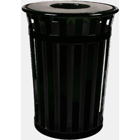 Durable M3601-FT-BK-VV Ergode Trash Receptacle | Flat Top Lid | Steel Construction | Outdoor Waste Bin with Graffiti Deterrence | TGIC Powder Coating | Black Plastic Liner | Stainless Steel Feet | Anchor Kit