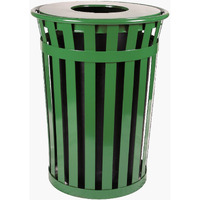Ergode M3601-FT-GN-VV Outdoor Trash Receptacle | Durable Flat Bar Steel Construction | Flat Top Lid | Graffiti Deterrence | TGIC Powder Coated | Includes Liner, Leveling Feet, Lid Attachment Kit | Anchor Kit | Long-lasting & Reliable