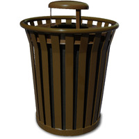 Ergode WC3600-RC-BN-VV Outdoor Trash Receptacle with Rain Cap Lid, Durable Steel Construction, Graffiti Deterrent, Leveling Feet & Anchor Kit