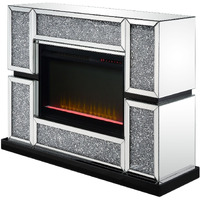 Electric Fireplace with Mirror Panel Framing and Faux Crystals Inlay,Silver
