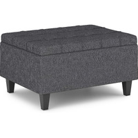 Harrison 34 inch Wide Transitional Rectangle Small Coffee Table Storage Ottoman in Slate Grey Linen Look Fabric