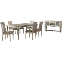 Zaria Champagne Wood 8 Piece Extendable Dining Set (Table, 6 Chairs, Server)