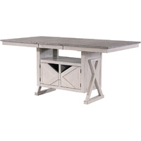 Figaro Counter Height Extendable Storage Dining Table, Wash Gray Wood