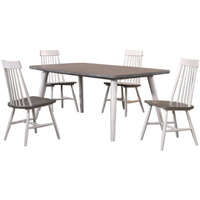 Cusick 5 Piece Farmhouse Dining Set, White & Gray Wood, (Table & Four Windsor Chairs)
