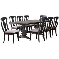 Frates 9 Piece Extendable Dining Set, Black & Brown Wood (Table & 8 Chairs)