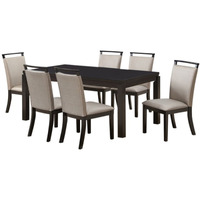 Danby 7 Piece Dining Set, Gray Fabric & Cappuccino Wood (Table & 6 Upholstered Chairs)