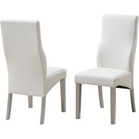Astra Upholstered Dining Side Chairs, White Vinyl & Champagne Wood (Set of 2)