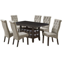 Huxley 7 Piece Contemporary Dining Set, Black Wood & Light Gray Fabric (Table, 6 Chairs)