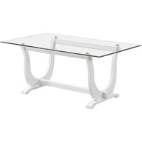 Benoit 71" Rectangular Modern Trestle Dining Table, White Wood Base & Clear Tempered Glass Frame