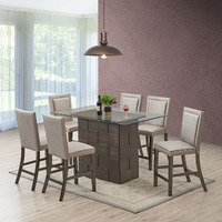 Caputo Modern Counter Height Dining Pub Set, Gray Wood & Vinyl (Table, 4 Stools)