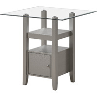Luder Square Counter Height Storage Dining Pub Table, Champagne Wood, Tempered Glass Top