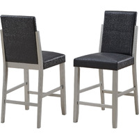 Luder Counter Height Bar Stools, Black Faux Leather & Champagne Wood Legs (Set of 2)