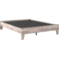 Queen Platform Bed with Butcher Block Design, Washed White