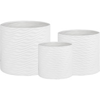 Ceramic Round Pot with Embossed Vector Pattern Design Body Set of Three Matte Finish White