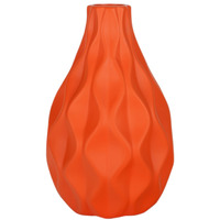 Ceramic Round Vase with Belly and Embossed Wave Design Matte Finish Orange