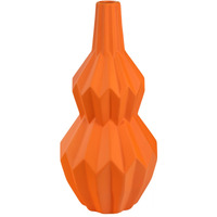 Ceramic Bellied Round Vase with Narrow Lip, Long Neck, Patterned Design Body and Tapered Bottom SM Matte Finish Orange