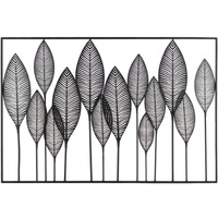 Metal Wall Art of Leaves with Frame in Landscape Orientation Metallic Finish Black