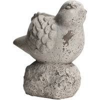 Cement Cardinal Bird Figurine on Rock Hollow Base SM Distressed Finish Gray