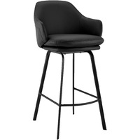 Brigden Black Faux Leather and Black Metal Swivel 26" Counter Stool