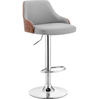 Asher Adjustable Gray Faux Leather and Chrome Finish Bar Stool