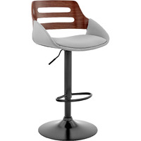 Karter Adjustable Gray Faux Leather and Walnut Wood Bar Stool with Black Base