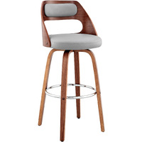 Julius 30" Gray Faux Leather and Walnut Wood Bar Stool