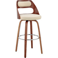 Julius 30" Cream Faux Leather and Walnut Wood Bar Stool