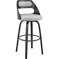 Julius 26" Gray Faux Leather and Black Wood Bar Stool