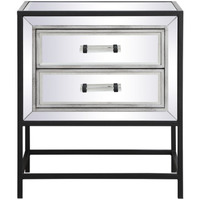 21 inch mirrored two drawers end table in black