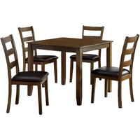 5 Piece Dining Table Set with Leatherette Seating, Brown