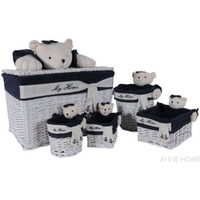 Anne Home - Set of 5 Rectangular Willow Storage Baskets with Children's Bear Detail in Several Sizes