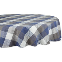 DII French Blue Tri Color Check Tablecloth 70 Round