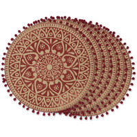 DII Barn Red Block Print On Natural Round Jute Placemat (Set of 6)