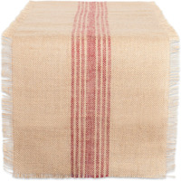 DII Barn Red Middle Stripe Burlap Table Runner, 14x108 inches