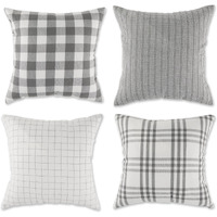 DII Asst Gray Farmhouse Pillow Cover 18x18 inch, 4 Piece