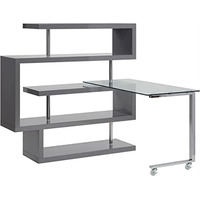 Writing Desk w/Shelf Clear Glass, Chrome & Gray High Gloss Finish