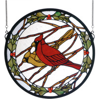15"W X 15"H Cardinals & Holly Stained Glass Window