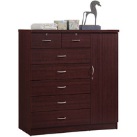 Hodedah 7-Drawer Chest with Locks on 2-Top Drawers plus 1-Door with 3-Shelves in Mahogany