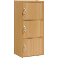 Hodedah 3-Shelf, 3-Door Bookcase in Beech