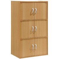 Hodedah 3-Shelf, 6-Door Bookcase in Beech