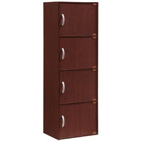 Hodedah 4-Shelf, 4-Door Bookcase in Mahogany