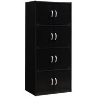 Hodedah 4-Shelf, 8-Door Bookcase Cabinet in Black