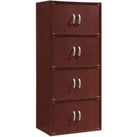 Hodedah 4-Shelf, 8-Door Bookcase Cabinet in Mahogany