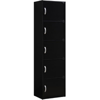 Hodedah 5-Shelf, 5-Door Bookcase in Black