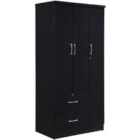 Hodedah 3-Door Armoire with 2-Drawers, 3-Shelves in Black