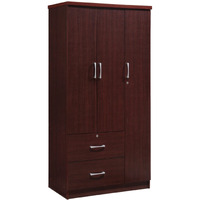 Hodedah 3-Door Armoire with 2-Drawers, 3-Shelves in Mahogany